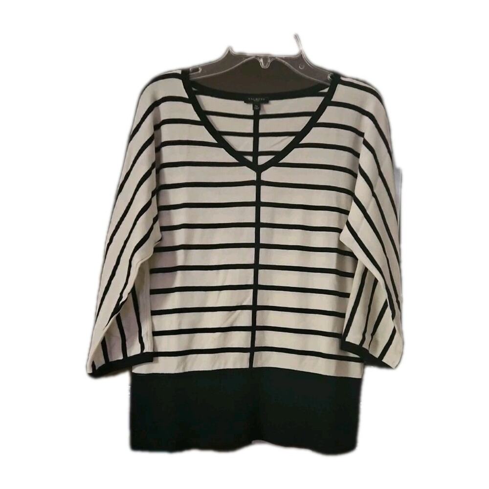 Talbots Petites Sweater Women's Size Small Petite Black And White Striped V-neck